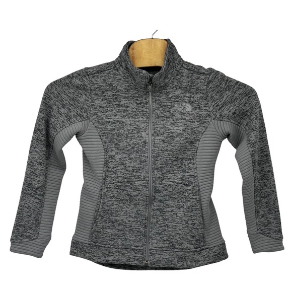 North‎ Face Womens Grey Fleece Jacket Full Zip Size S P Ribbed Panel Active Wear - Picture 2 of 9